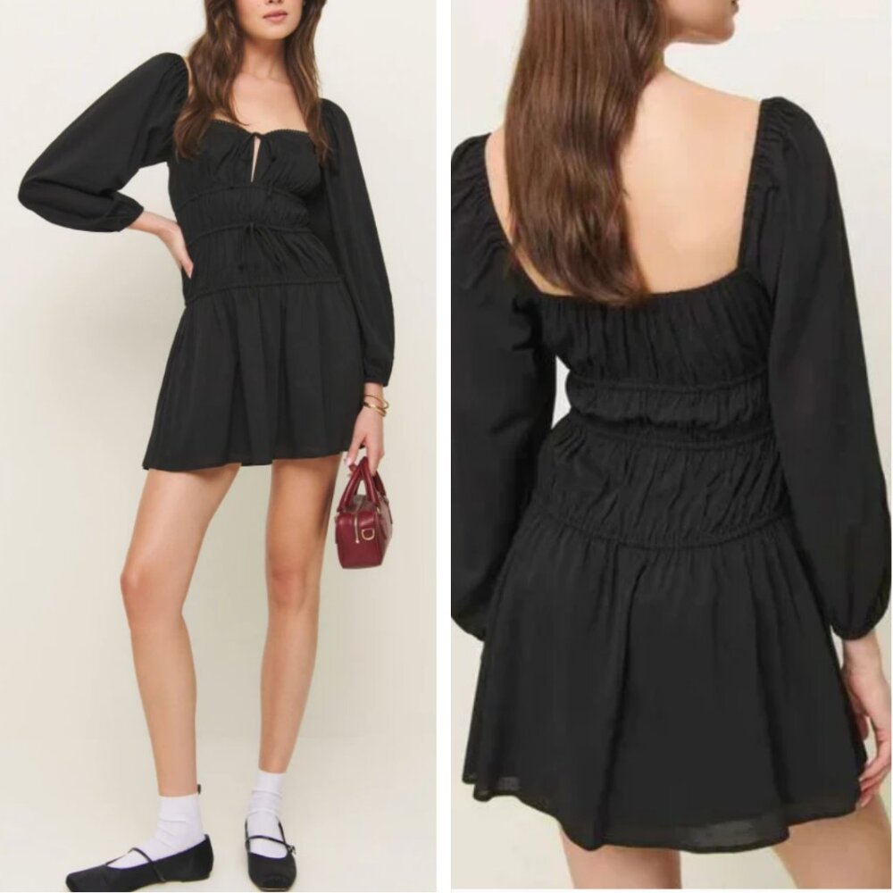 NWT Reformation Rella Cotton Blend Mini Dress Sz4 Black